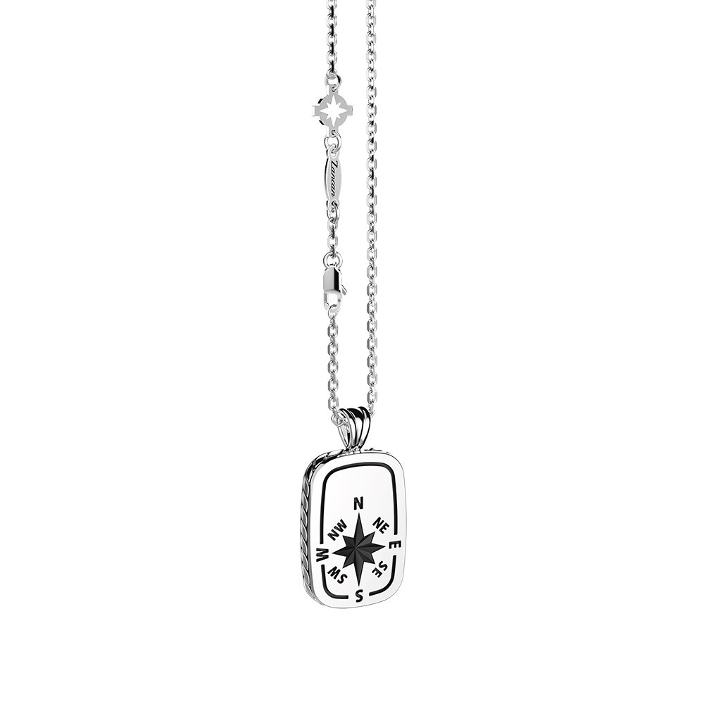 Zancan Collana Zancan In Argento Con Pendente A Targa E Rosa Dei Venti