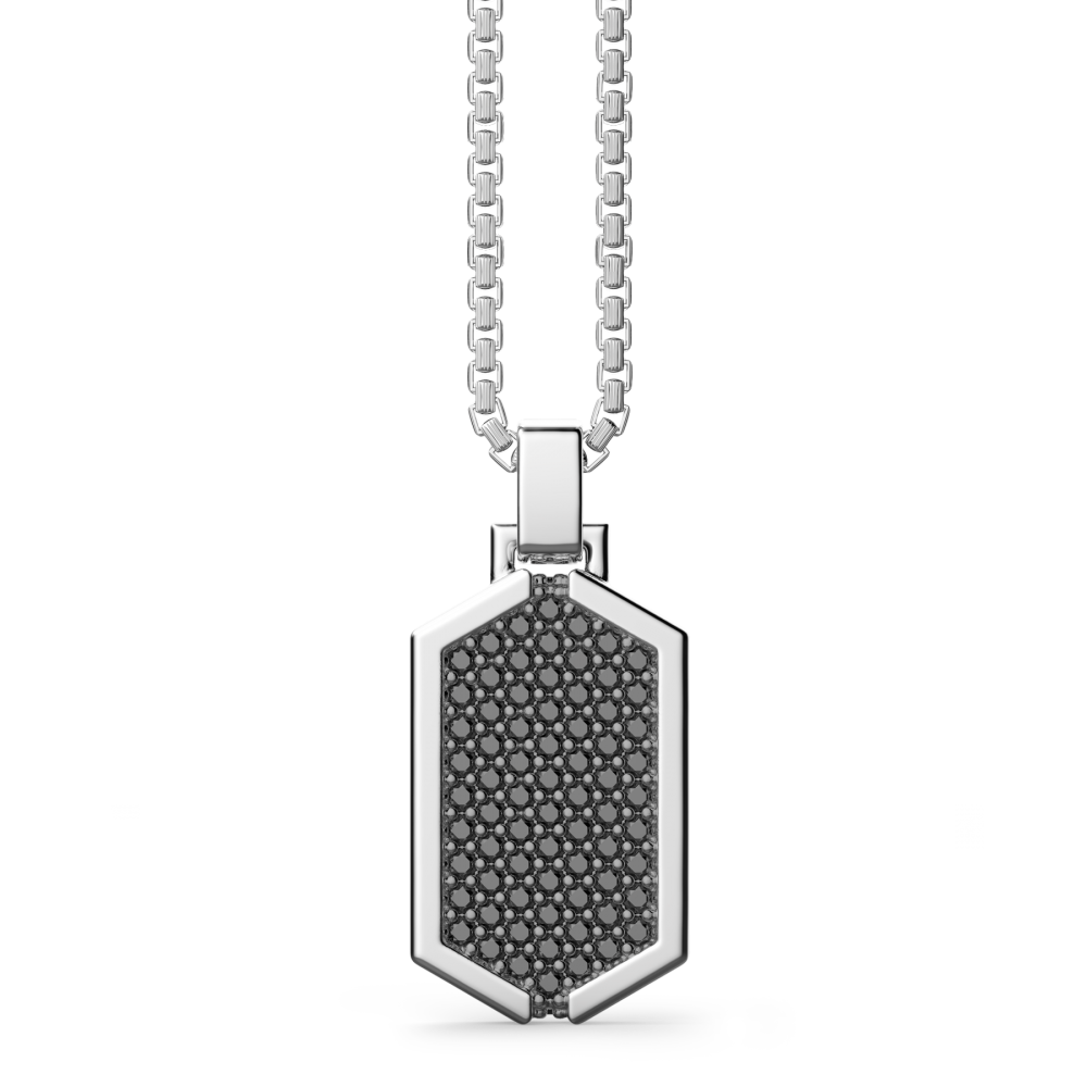 Zancan Collana Zancan In Argento Con Pendente A Targa Tempestato Di Pietre Nere
