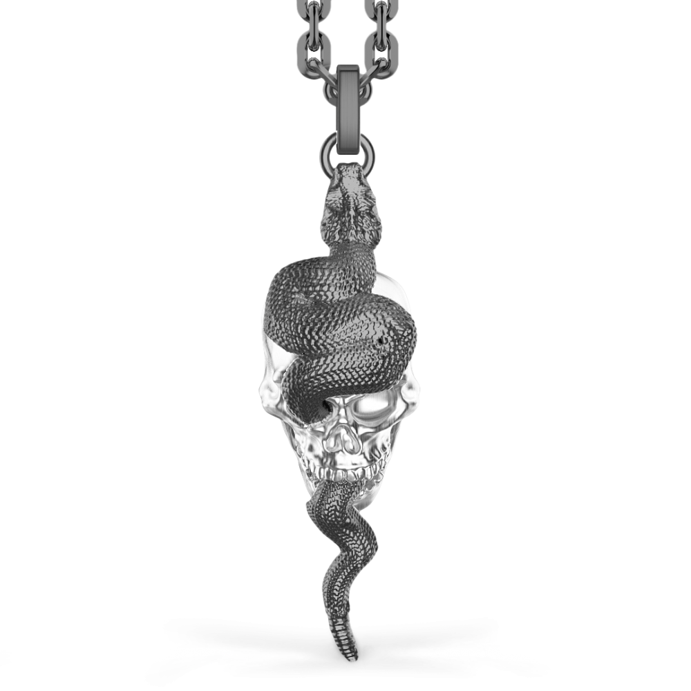 Zancan Collana Zancan in argento con pendente a teschio e serpente