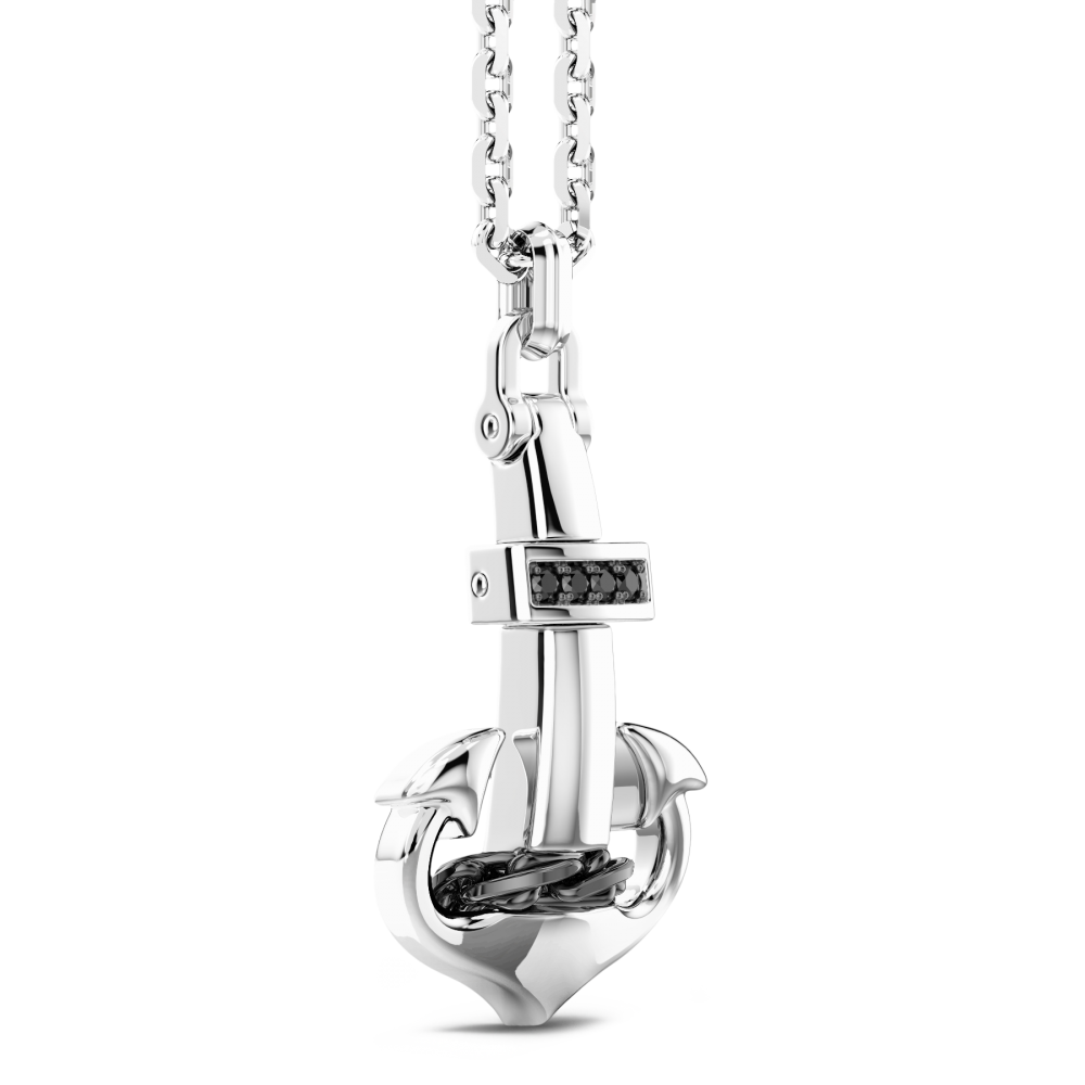 Zancan Collana Zancan In Argento Con Pendente Ad Ancora E Pietre Nere