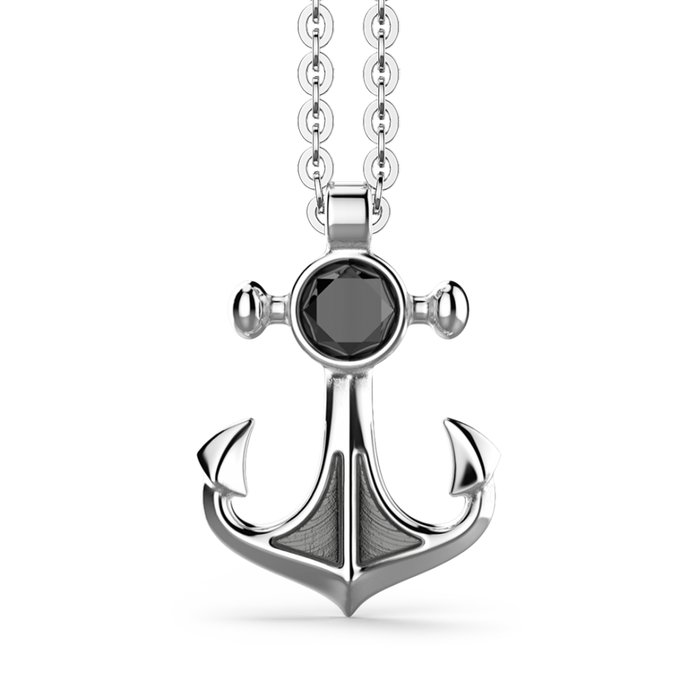 Zancan Collana Zancan in argento con pendente ad ancora e pietra nera