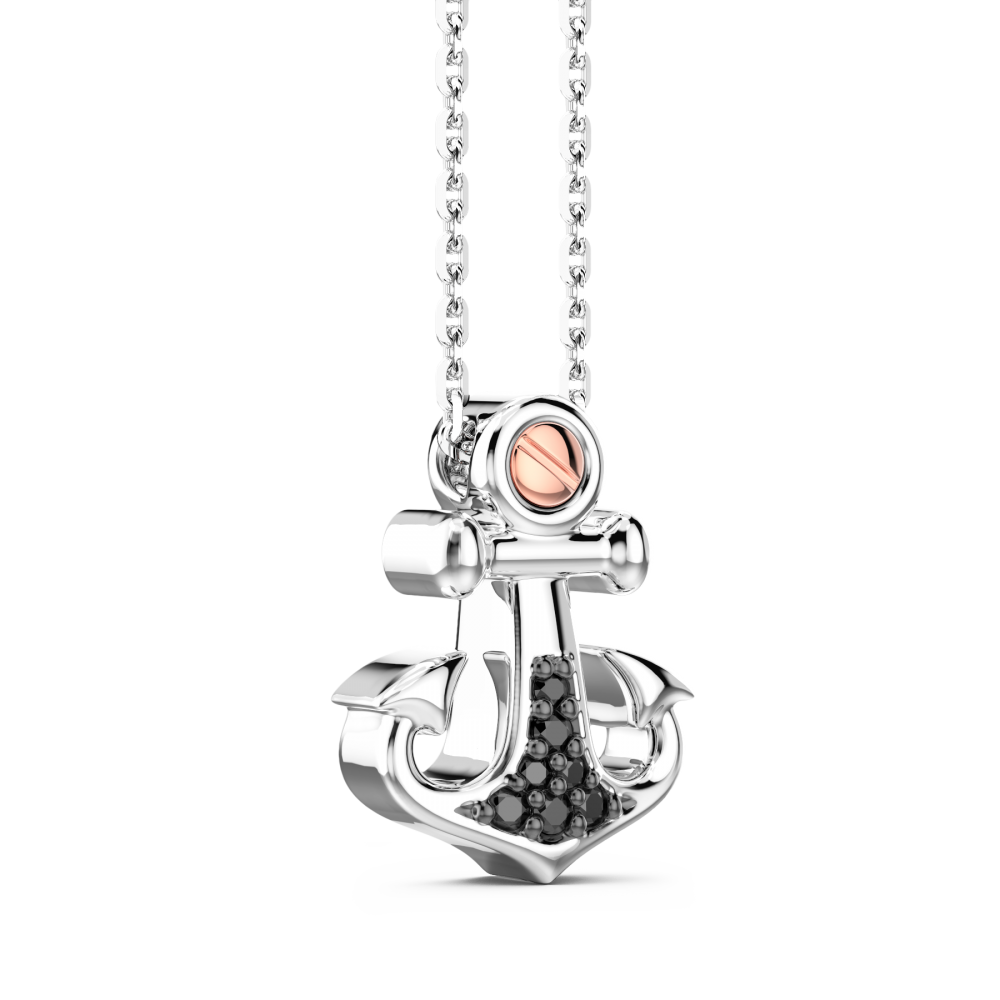 Zancan Collana Zancan In Argento Con Pendente Ad Ancora E Pietre Nere