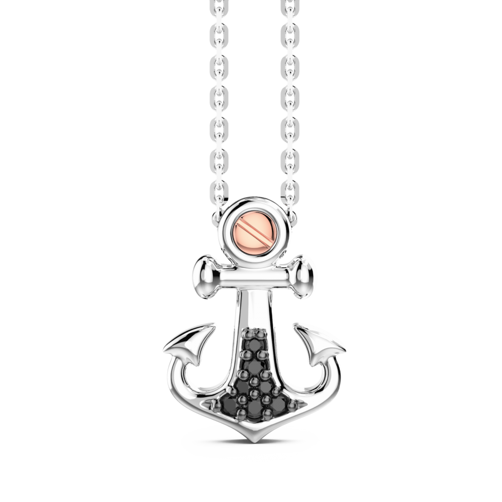 Zancan Collana Zancan in argento con pendente ad ancora e pietre nere