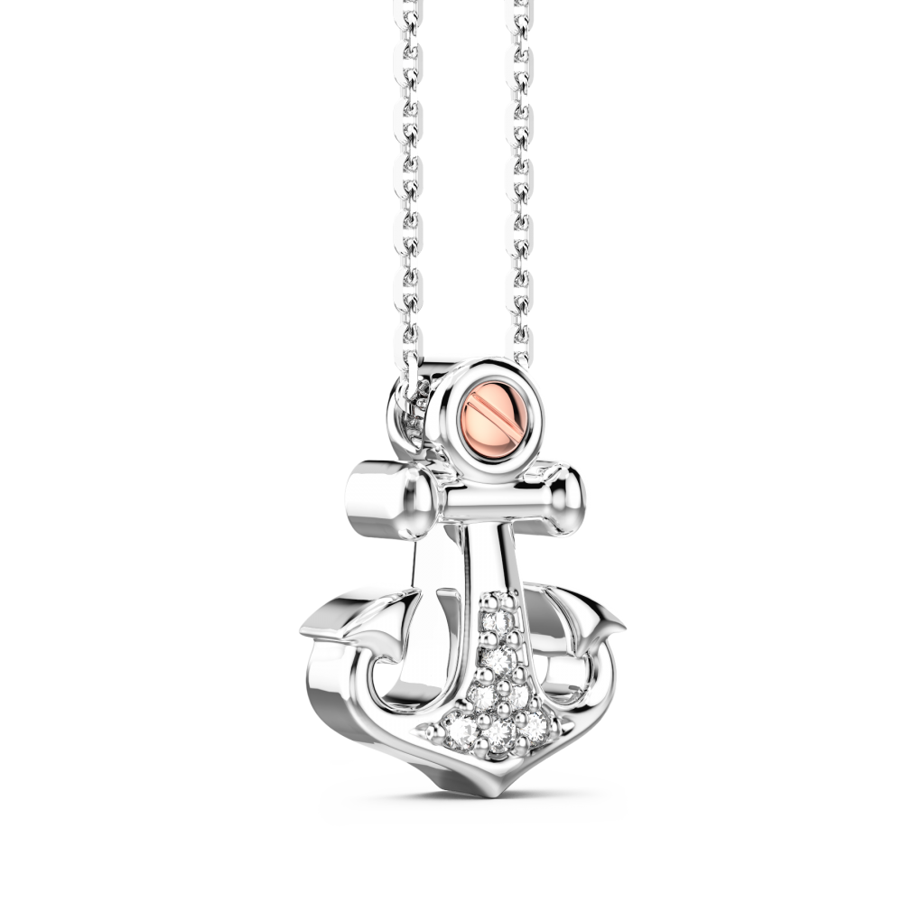 Zancan Collana Zancan In Argento Con Pendente Ad Ancora E Pietre Bianche