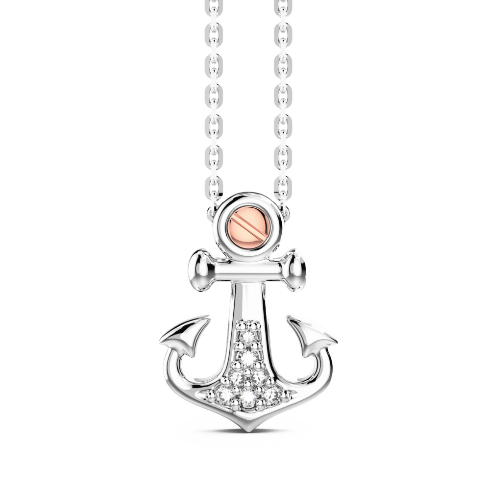 Zancan Collana Zancan in argento con pendente ad ancora e pietre bianche