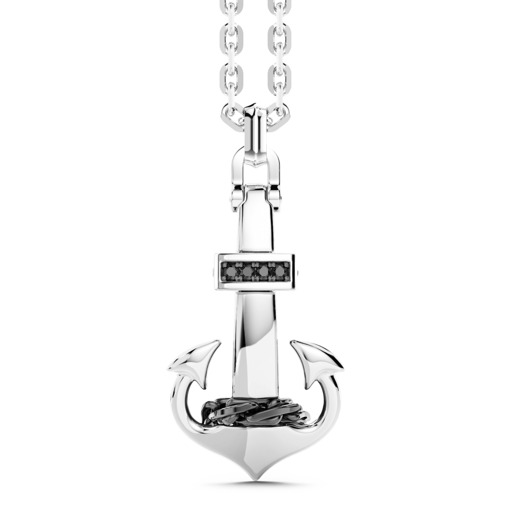 Zancan Collana Zancan in argento con pendente ad ancora e pietre nere