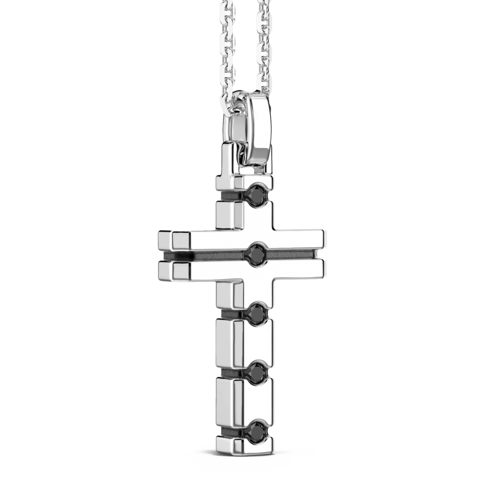 Zancan Collana Zancan In Argento Con Pendente Croce E Pietre Nere