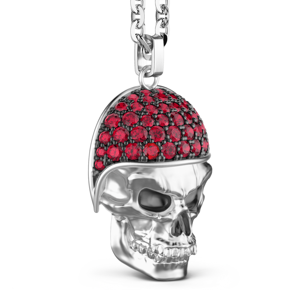 Zancan Collana Zancan In Argento Con Pendente Teschio Biker Con Pietre Rosse