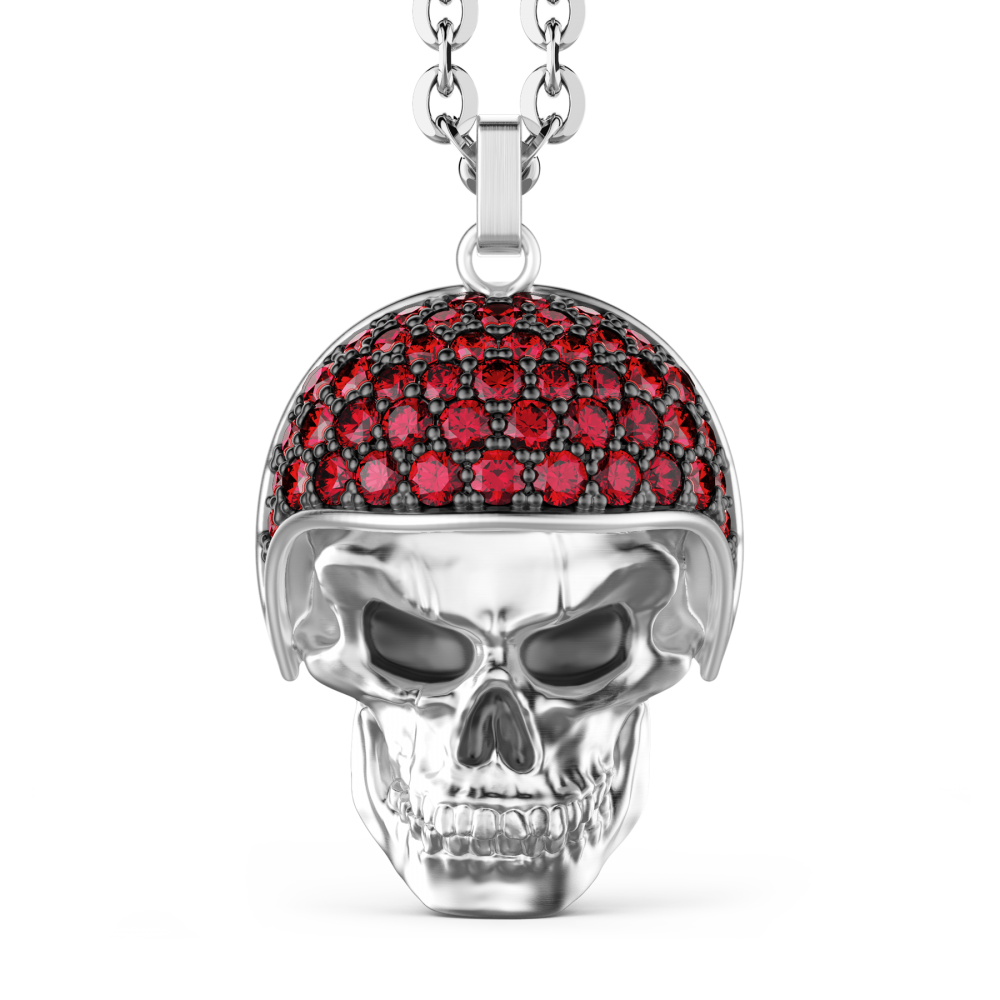 Zancan Collana Zancan in argento con pendente teschio biker con pietre rosse