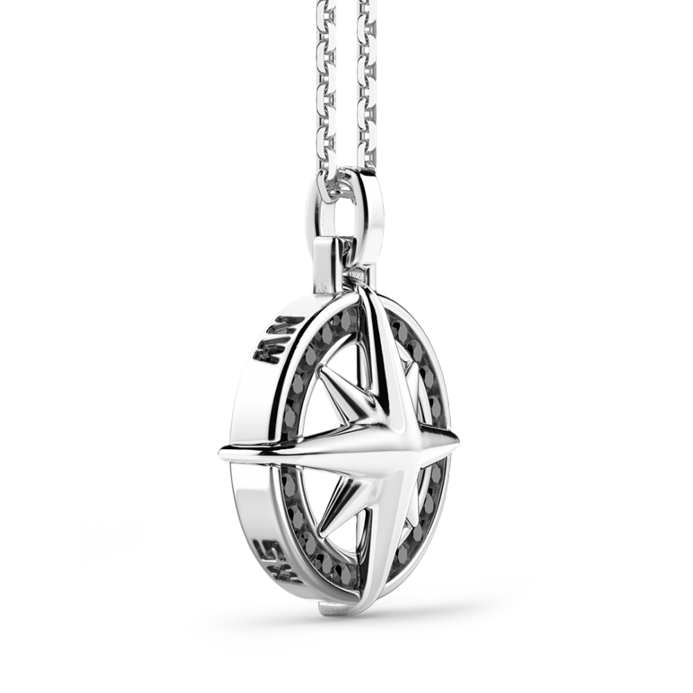 Zancan Collana Zancan In Argento Pendente A Rosa Dei Venti Con Pietre Nera