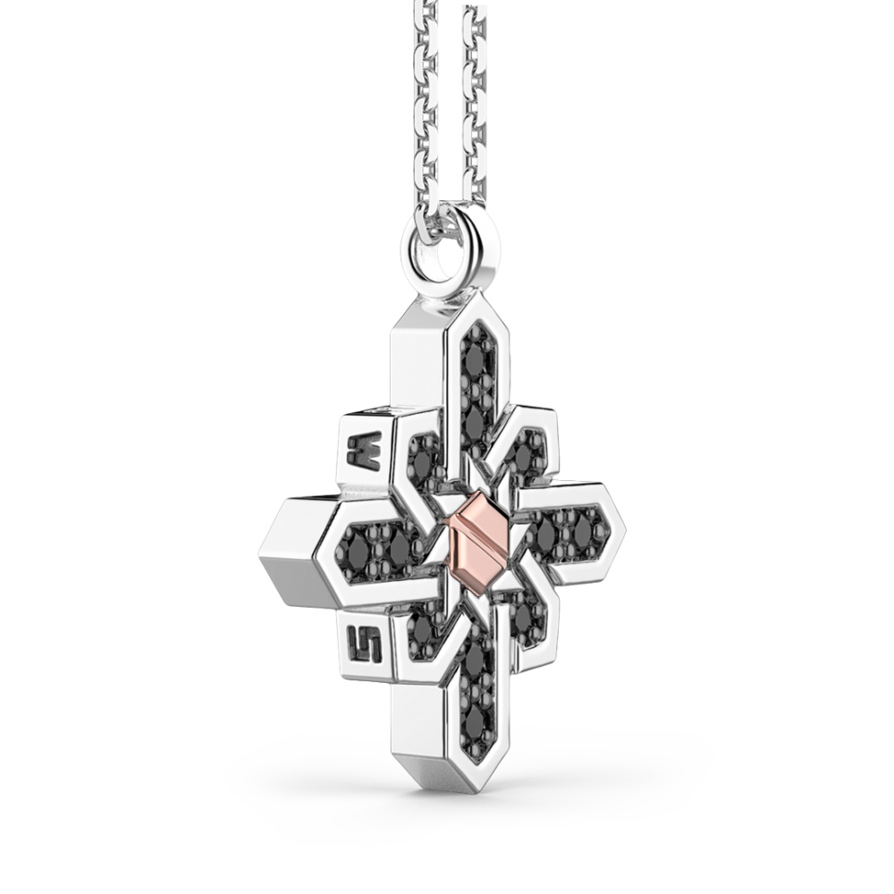 Zancan Collana Zancan In Argento Pendente A Rosa Dei Venti Pietre E Vite In Oro Rosa