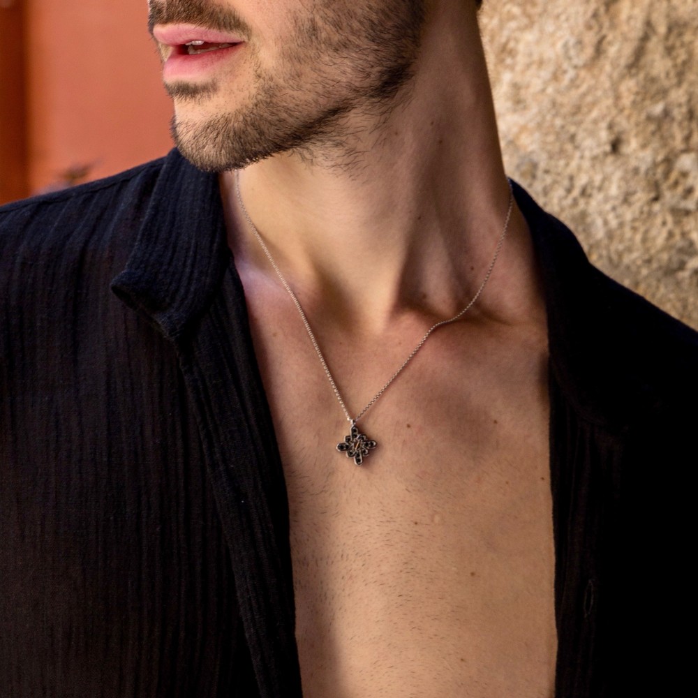 Zancan Collana Zancan In Argento Pendente A Rosa Dei Venti Pietre E Vite In Oro Rosa