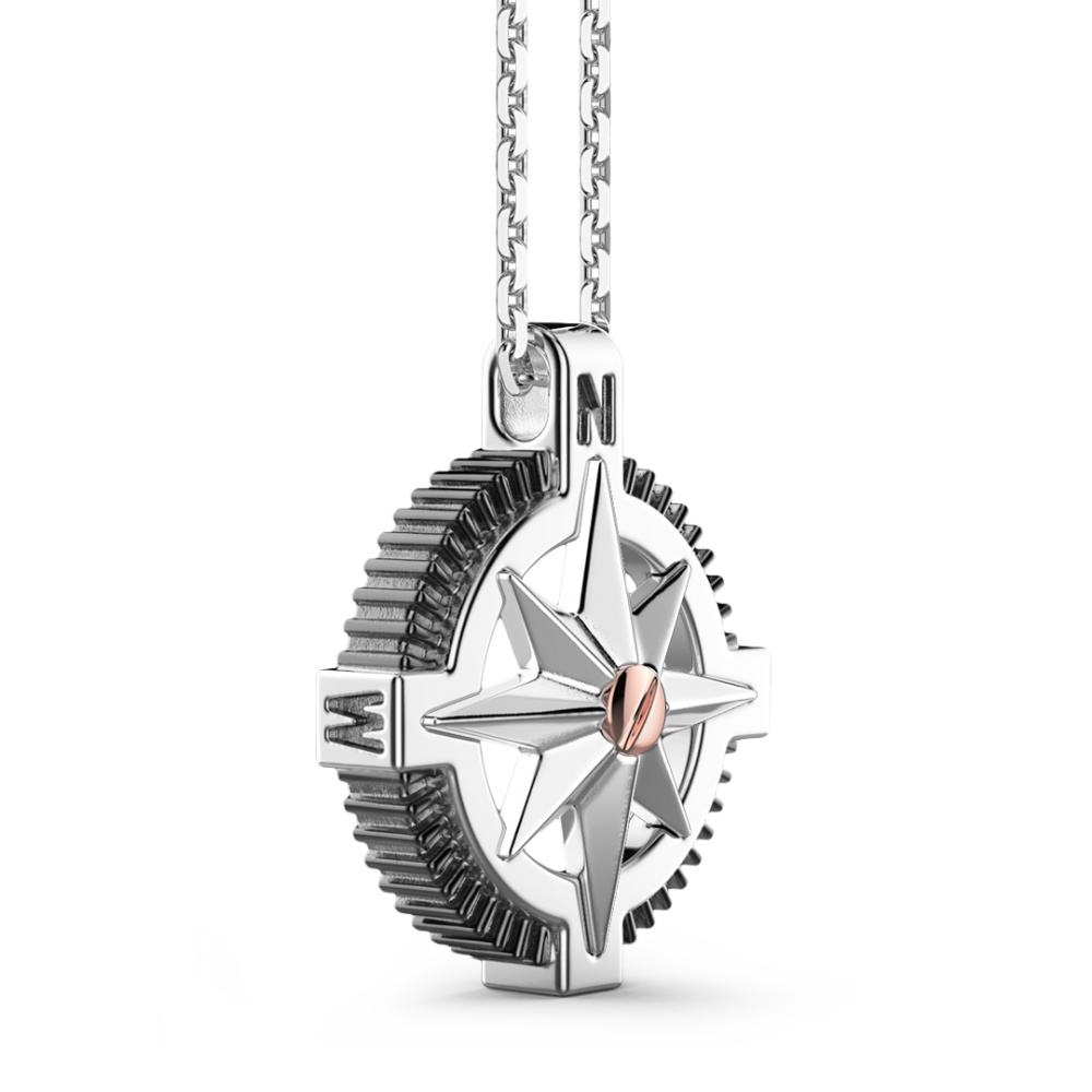 Zancan Collana Zancan In Argento Pendente A Rosa Dei Venti E Vite In Oro Rosa