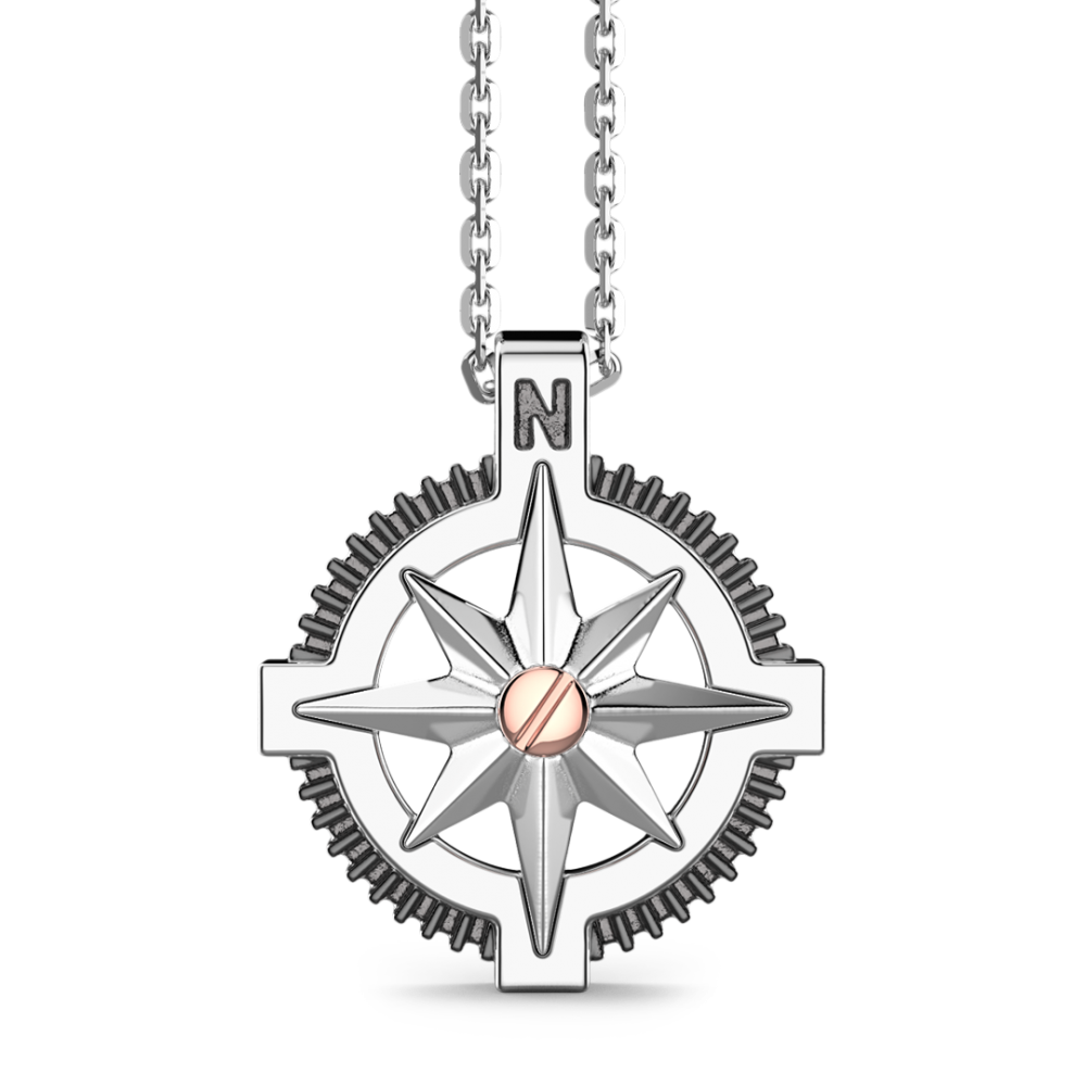 Zancan Collana Zancan in argento pendente a rosa dei venti e vite in oro rosa