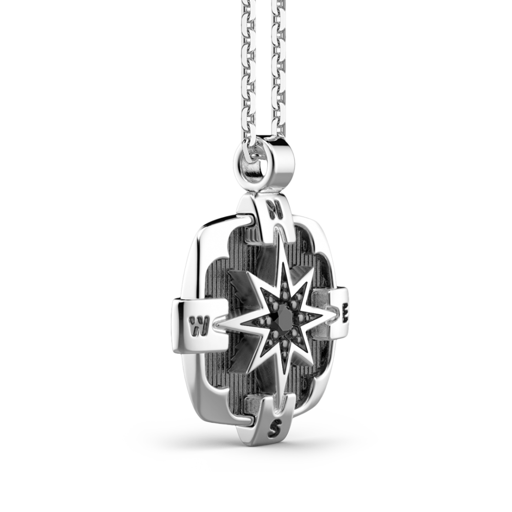 Zancan Collana Zancan In Argento Pendente A Rosa Dei Venti Con Pietra Nera