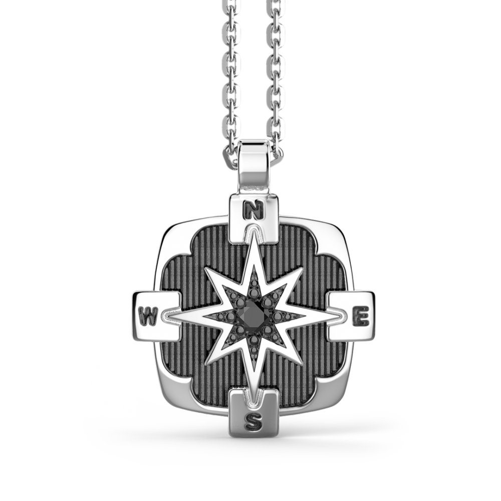 Zancan Collana Zancan in argento pendente a rosa dei venti con pietra nera