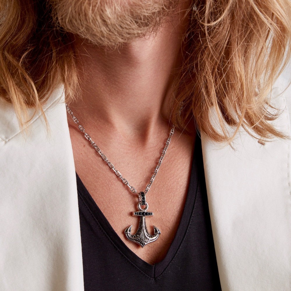 Zancan Collana Zancan In Argento Pendente Ad Acora Con Pietre Nere