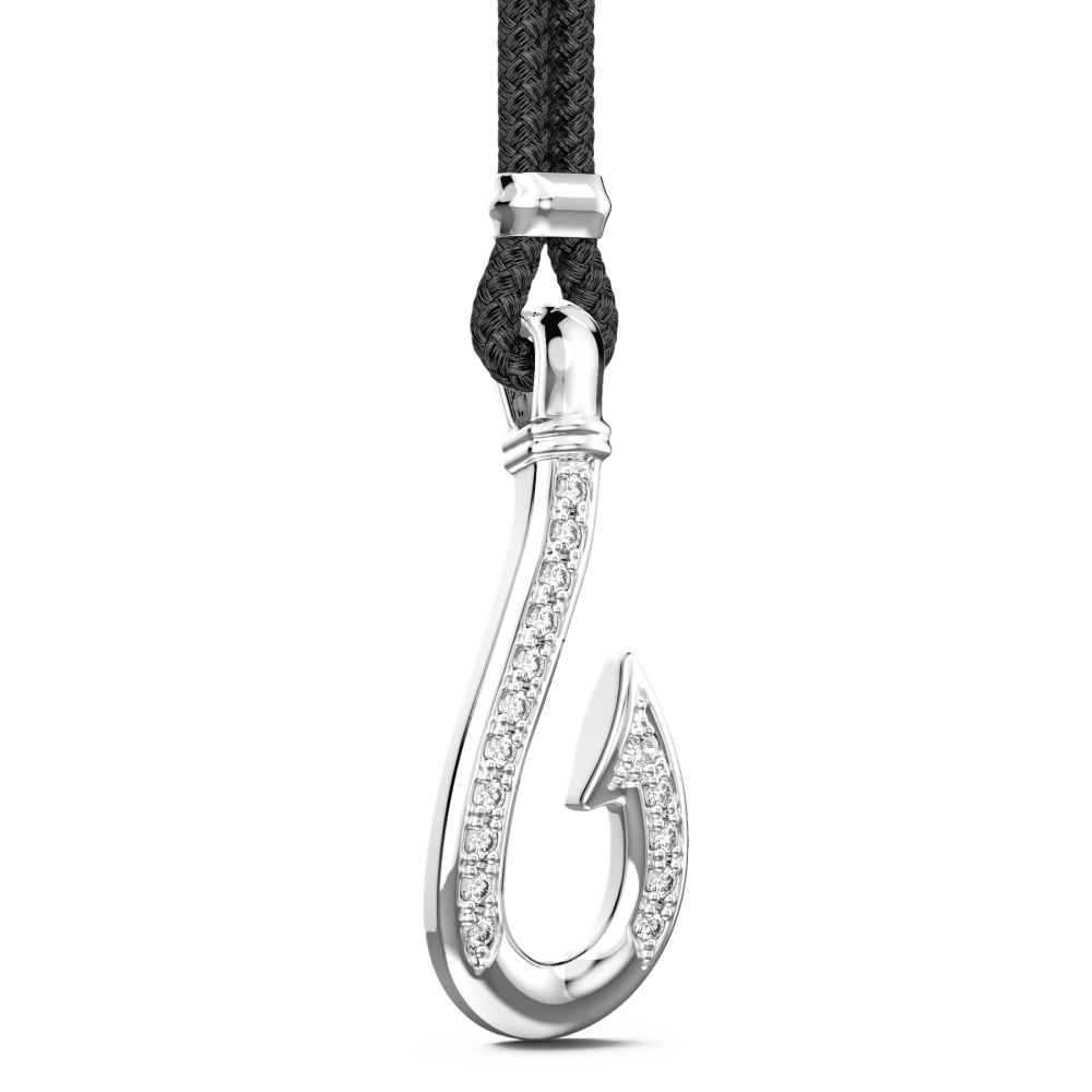 Zancan Collana Zancan In Kevlar Con Pendente Ad Amo In Argento Con Pietre Bianche