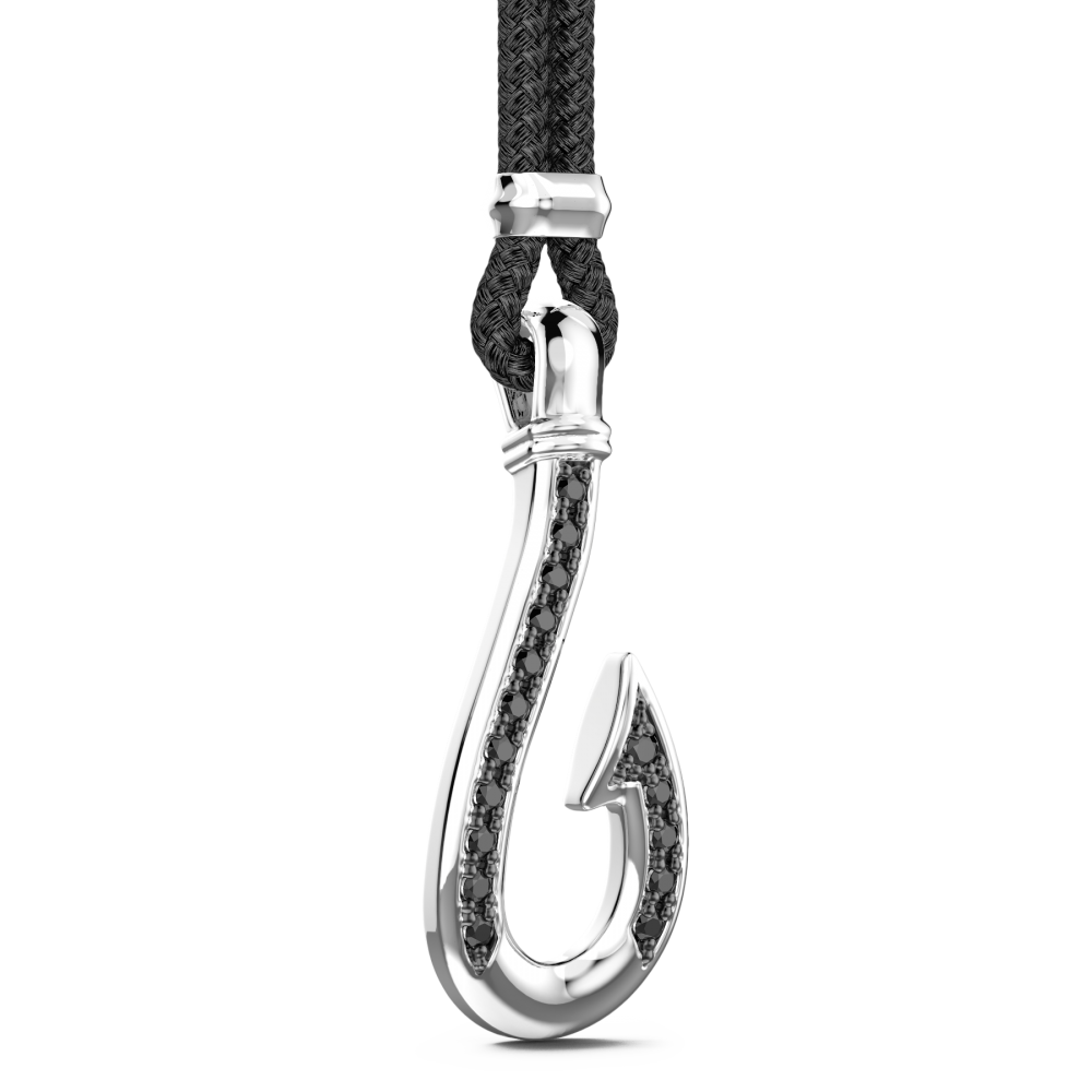 Zancan Collana Zancan In Kevlar Con Pendente Ad Amo In Argento Con Pietre Nere