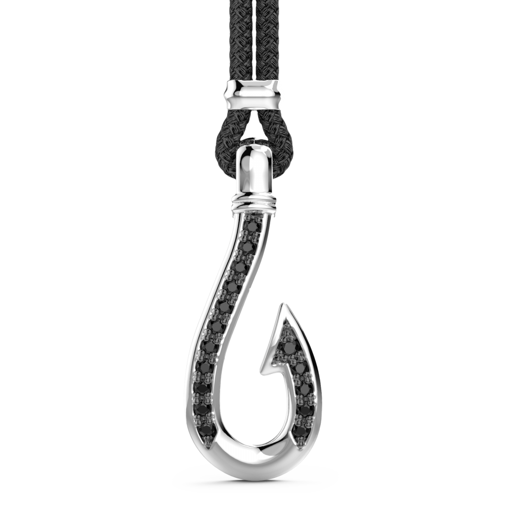 Zancan Collana Zancan in kevlar con pendente ad amo in argento con pietre nere