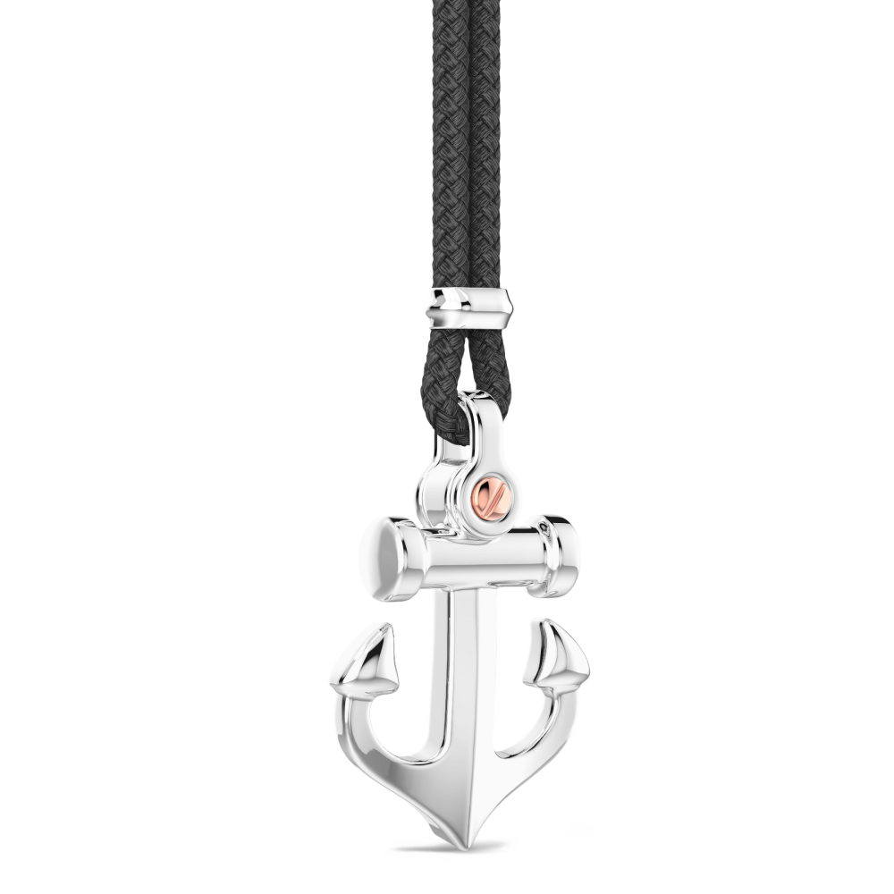 Zancan Collana Zancan In Kevlar Con Pendente Ad Ancora In Argento