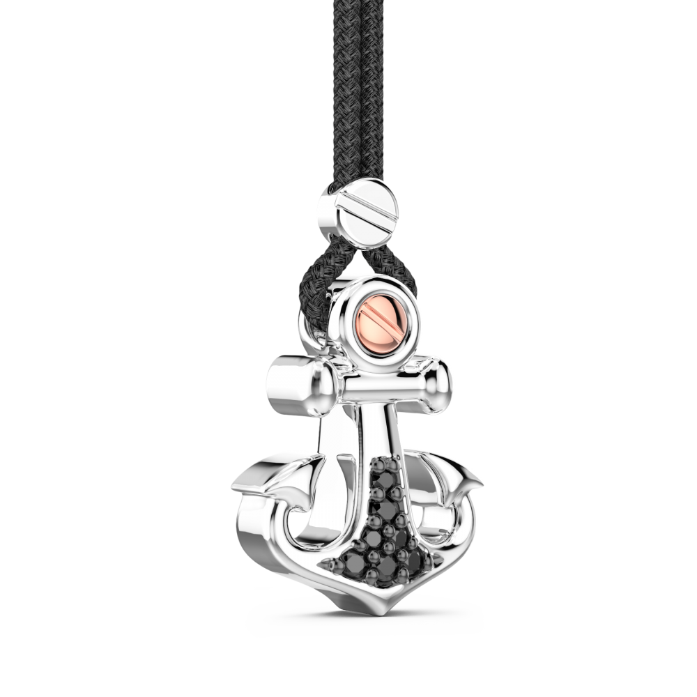Zancan Collana Zancan In Kevlar Con Pendente Ad Ancora In Argento E Pietre Nere