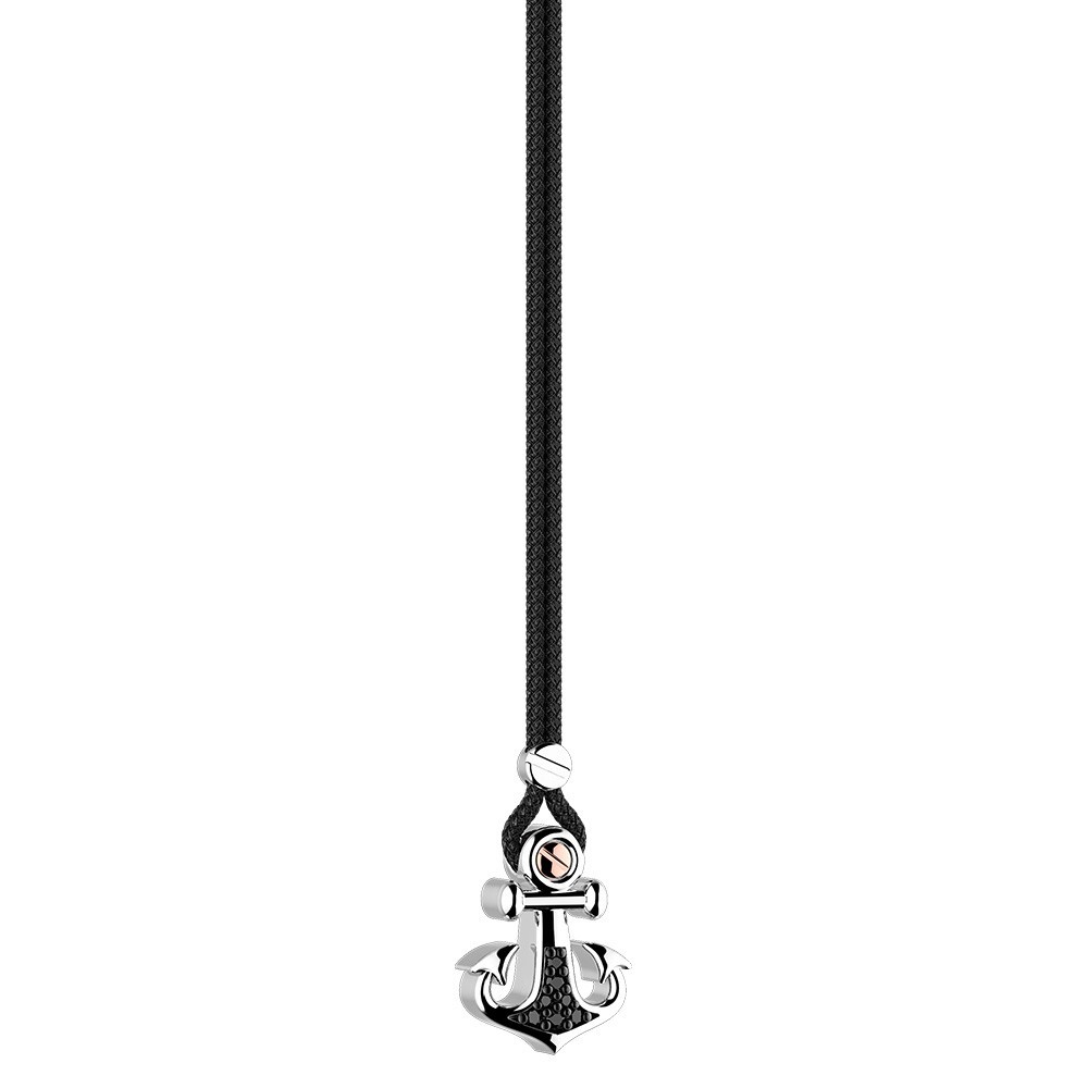 Zancan Collana Zancan In Kevlar Con Pendente Ad Ancora In Argento E Pietre Nere