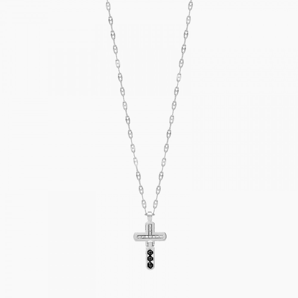 Zancan Collana Zancan In Oro Bianco Con Croce E Diamanti