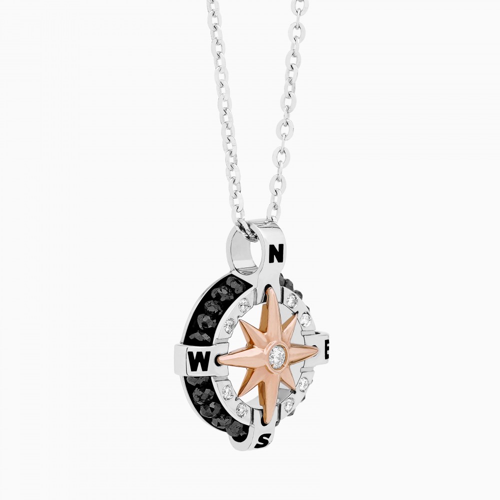 Zancan Collana Zancan In Oro Bianco Con Iconica Rosa Dei Venti
