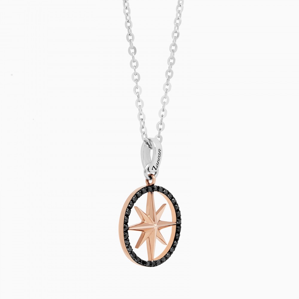 Zancan Collana zancan in oro con pendente rosa dei venti e diamanti