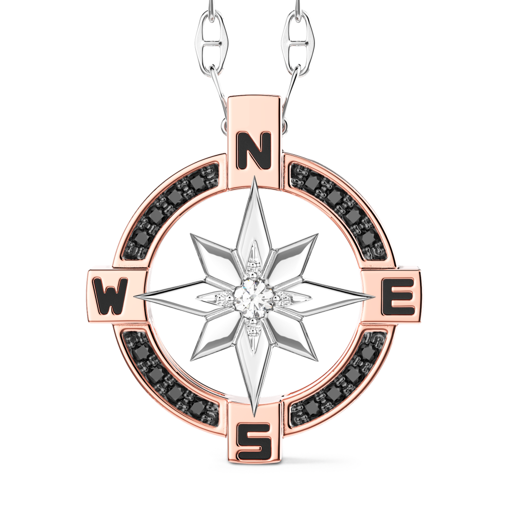 Zancan Collana zancan in oro con pendente rosa dei venti e diamanti