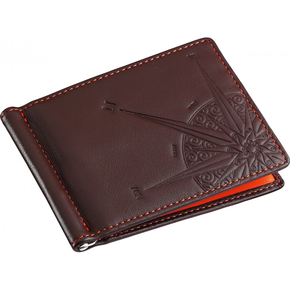 Zancan Portafoglio con molla in pelle color marrone e interno arancione