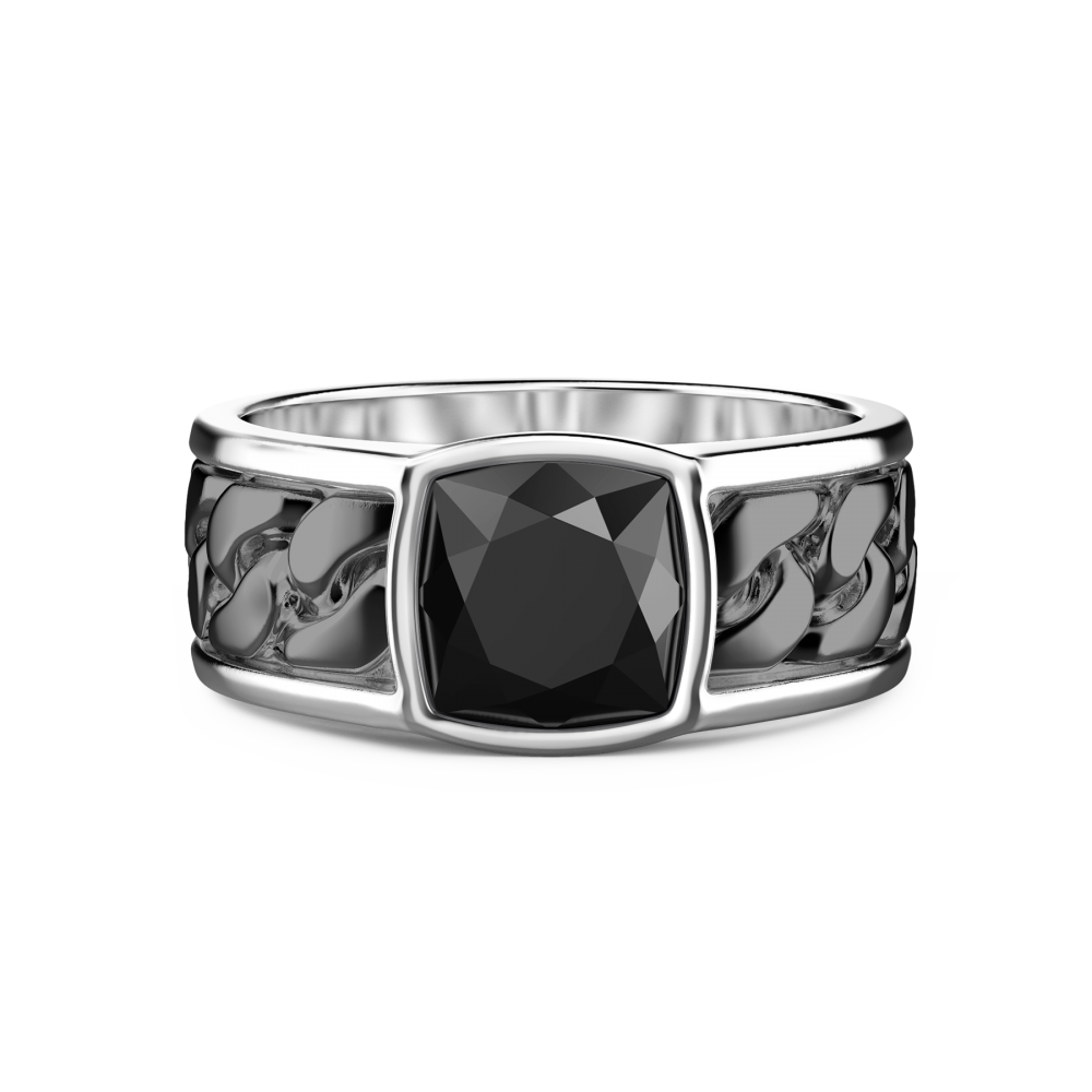 Zancan Anello in argento bianco e nero con onice