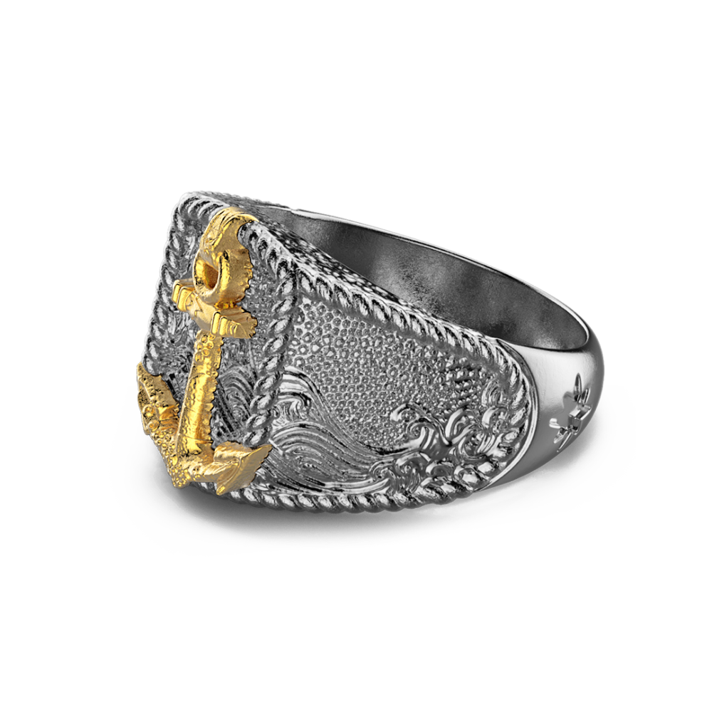 Zancan Anello Zancan In Argento Brunito Con Ancora