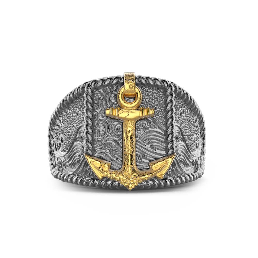 Zancan Anello Zancan in argento brunito con ancora