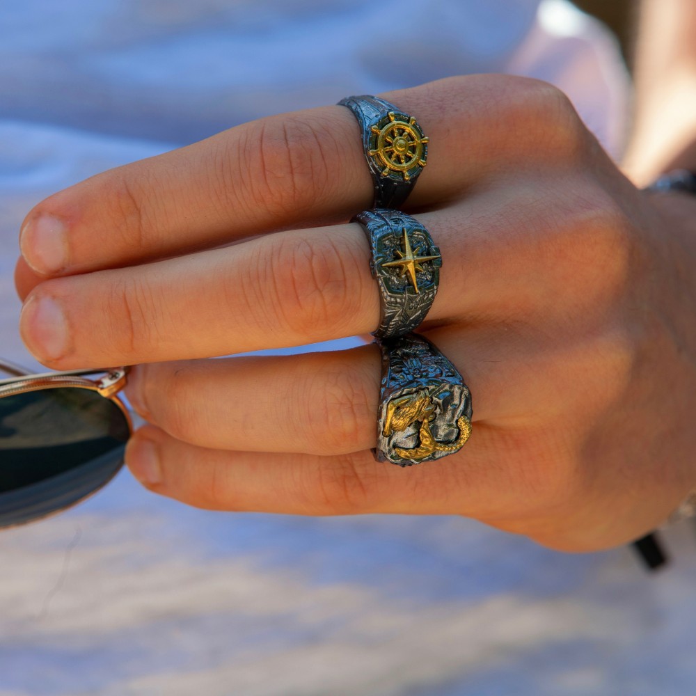 Zancan Anello Zancan In Argento Brunito Con Timone