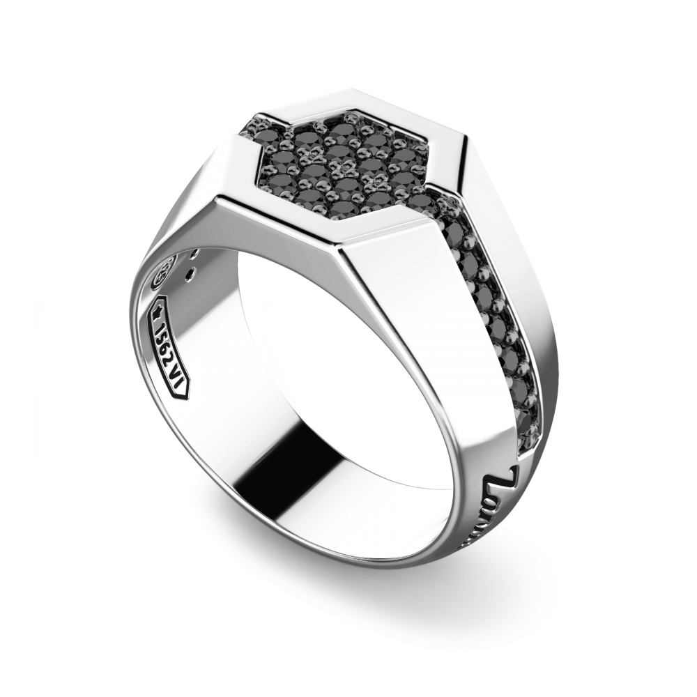 Zancan Anello Zancan In Argento Con Pietre Nere