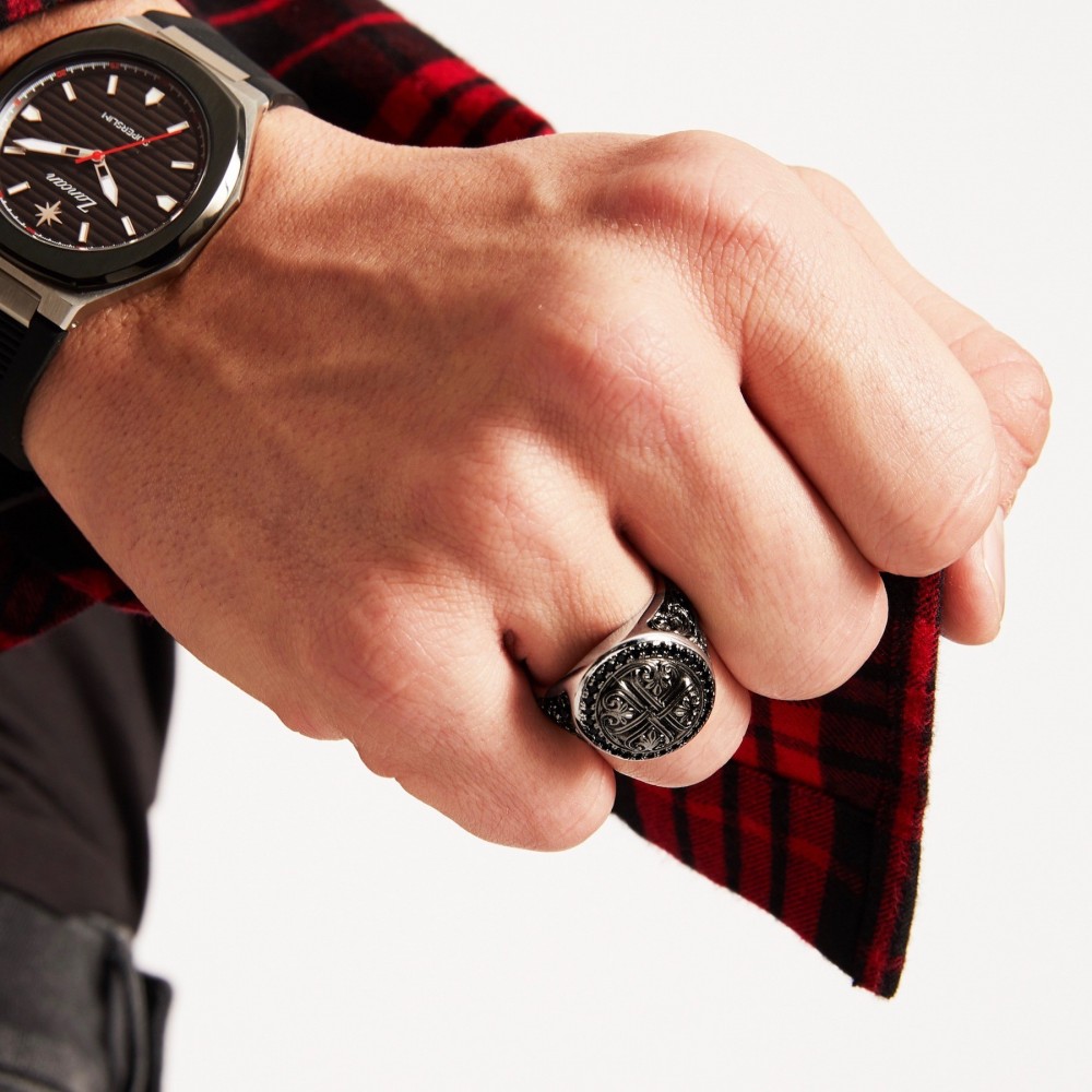 Zancan Anello Zancan In Argento Con Pietre Nere