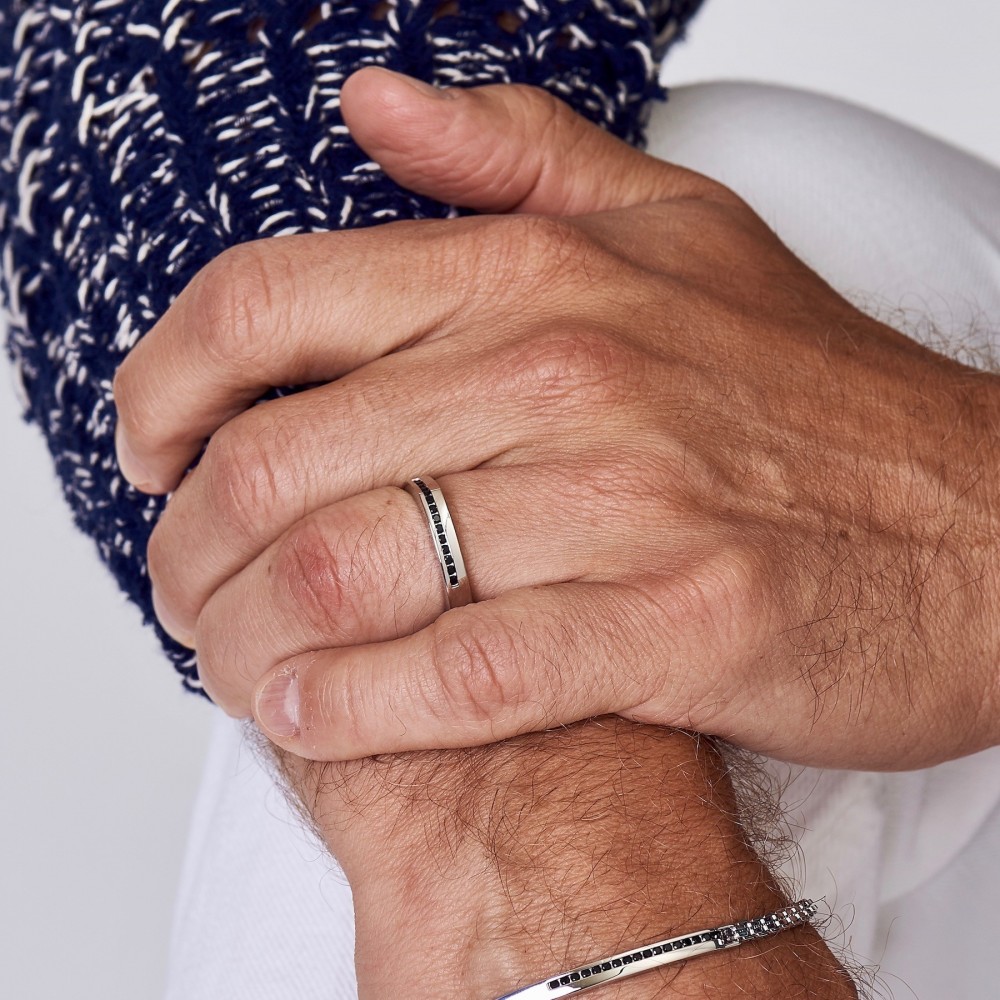 Zancan Anello Zancan In Argento Con Pietre Nere