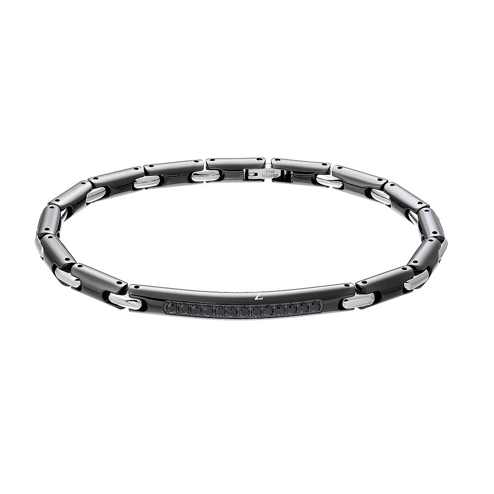 Zancan Bracciale Zancan in acciaio con pietre nere