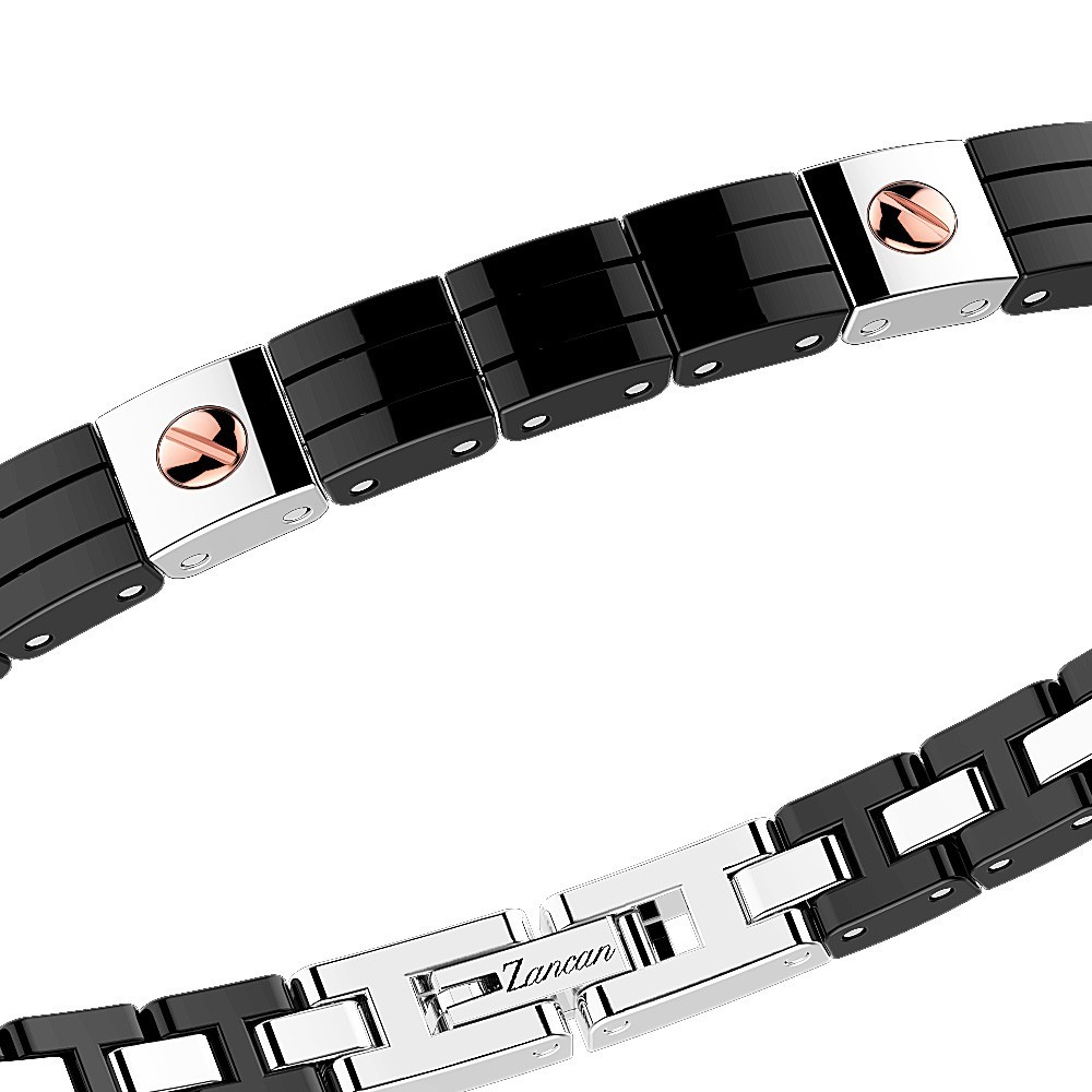 Zancan Bracciale Zancan In Acciaio E Ceramica Nera