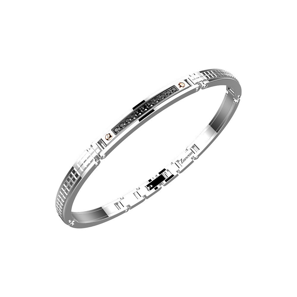 Zancan Bracciale Zancan in acciaio e pietre nere