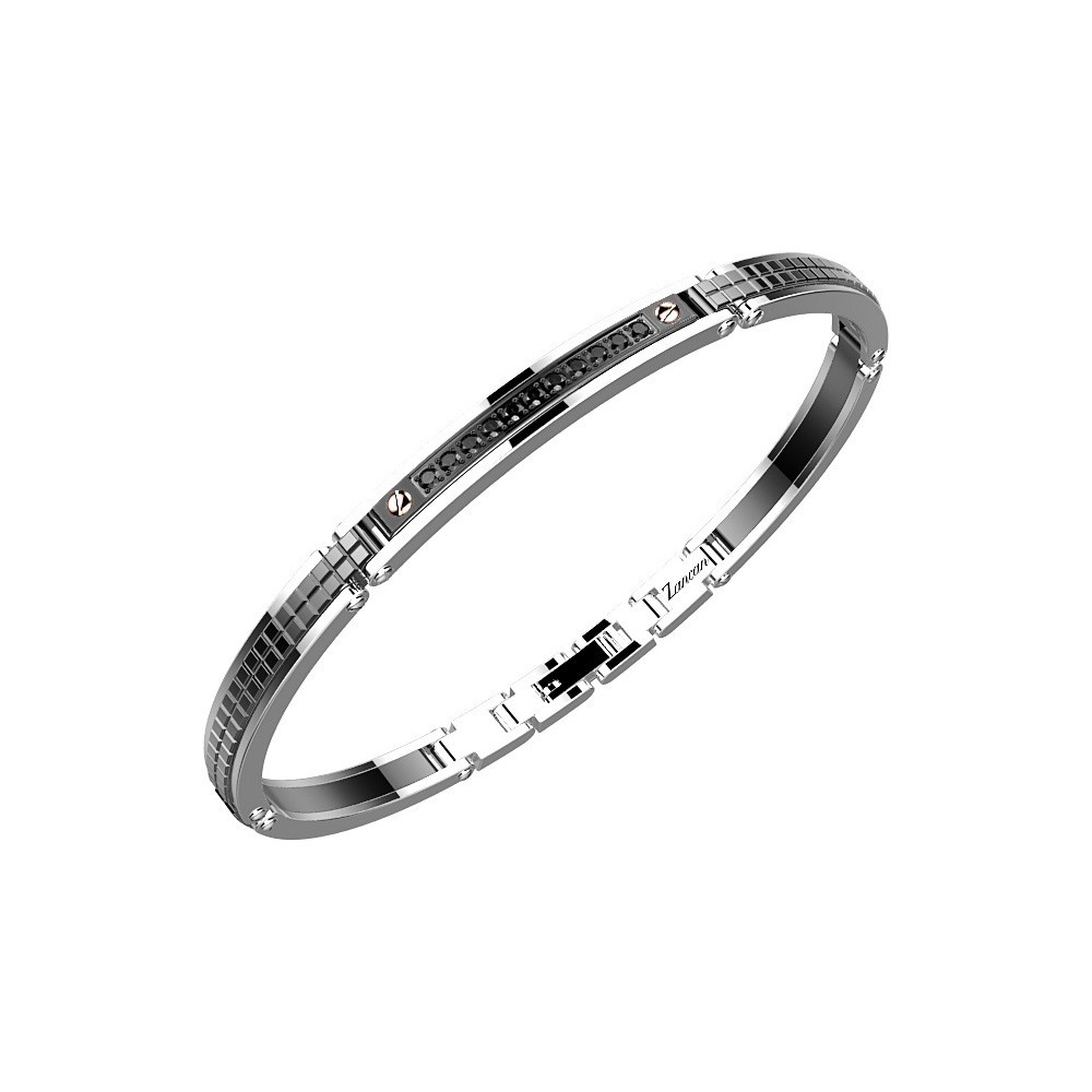 Zancan Bracciale Zancan in acciaio e pietre nere