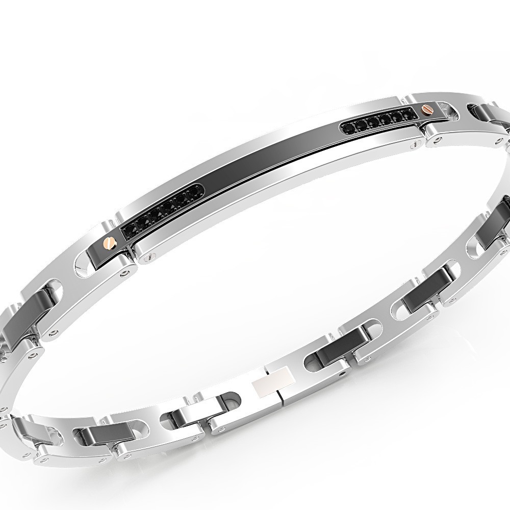 Zancan Bracciale Zancan In Acciaio Nero E Pietre