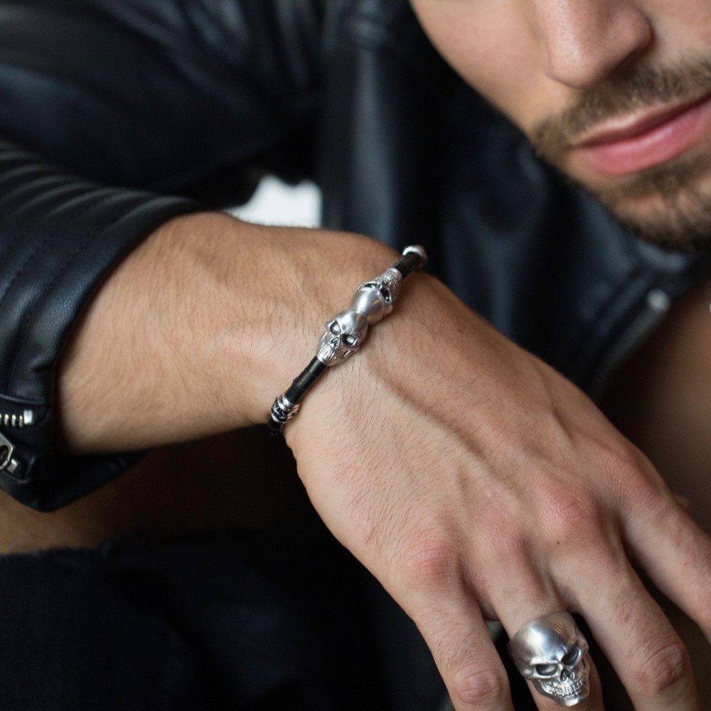 Zancan Bracciale Zancan In Pelle Con Teschi