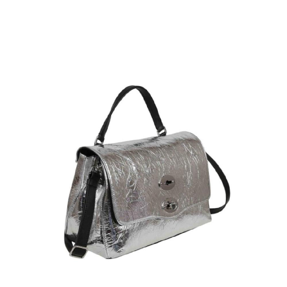 Zanellato BORSA POSTINA® SMALL IN PELLE LAMINATA GREY ARGENTO | Zanellato