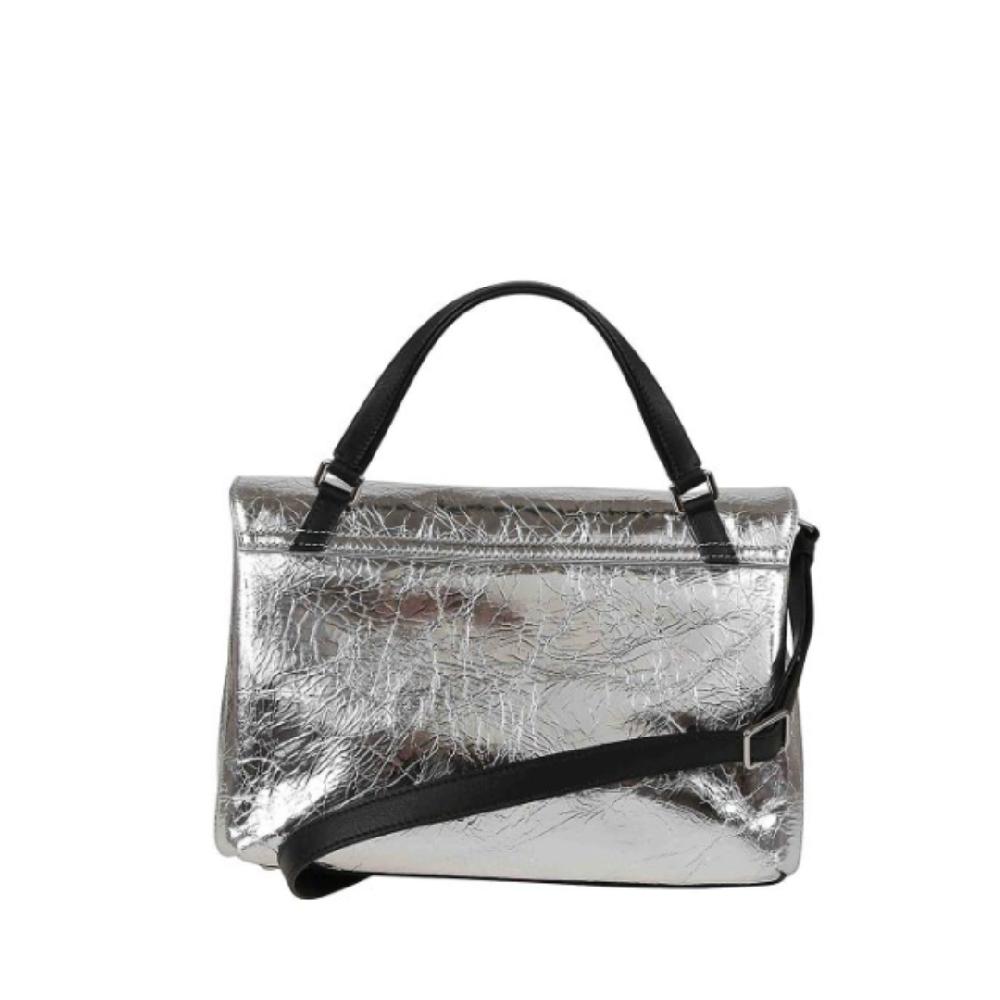 Zanellato BORSA POSTINA® SMALL IN PELLE LAMINATA GREY ARGENTO | Zanellato
