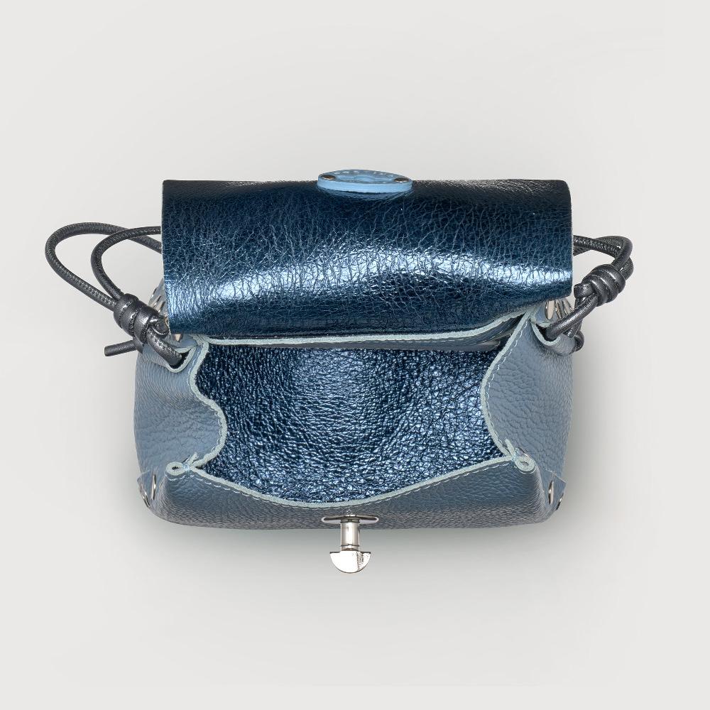 Zanellato BORSA POSTINA® SUPER BABY IN PELLE LAMINATA BLUE CARTA DA ZUCCHERO | Zanellato