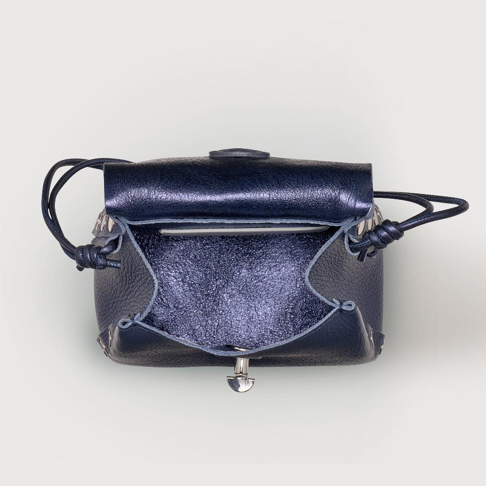 Zanellato BORSA POSTINA® SUPER BABY IN PELLE LAMINATA BLUE NAVY SAVOIA | Zanellato