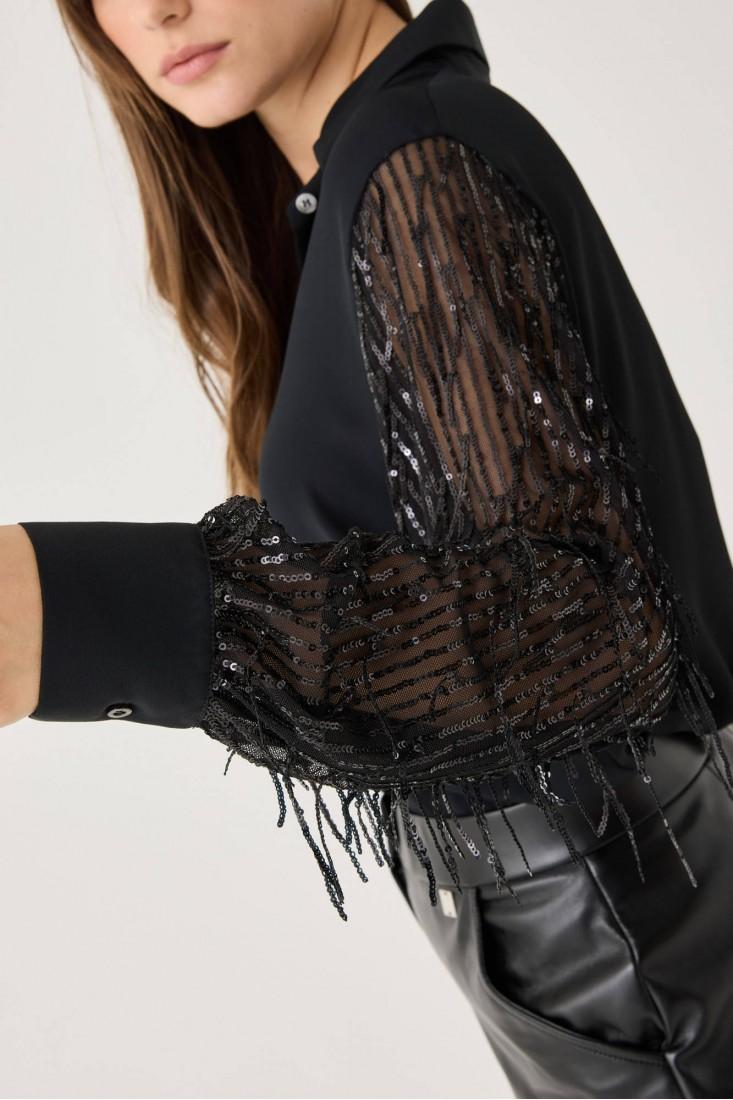 Zanetti 1965 Camicia Con Maniche Trasparenti E Applicazioni